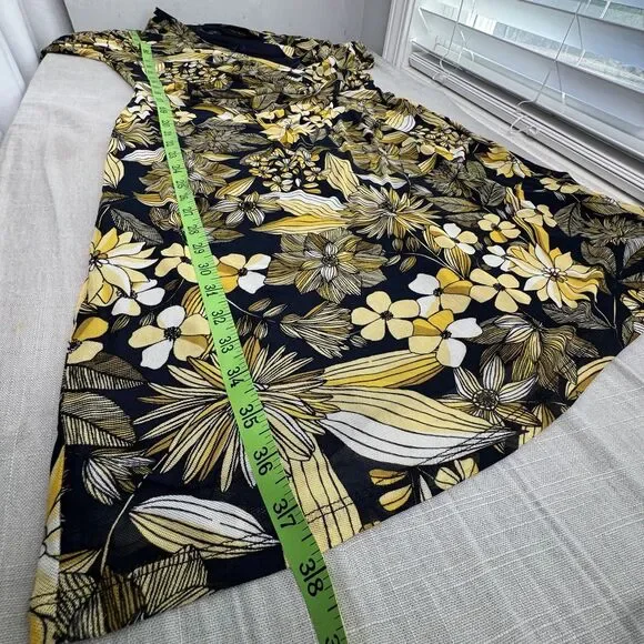 Women's Tommy Hilfiger Navy Yellow Flower Long Sleeve Dress Wrap V Size 10 NEW - Picture 8 of 10